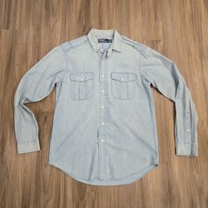 Polo Ralph Lauren Blue Lable Light Denim Wash Button Shirt With Epaulets